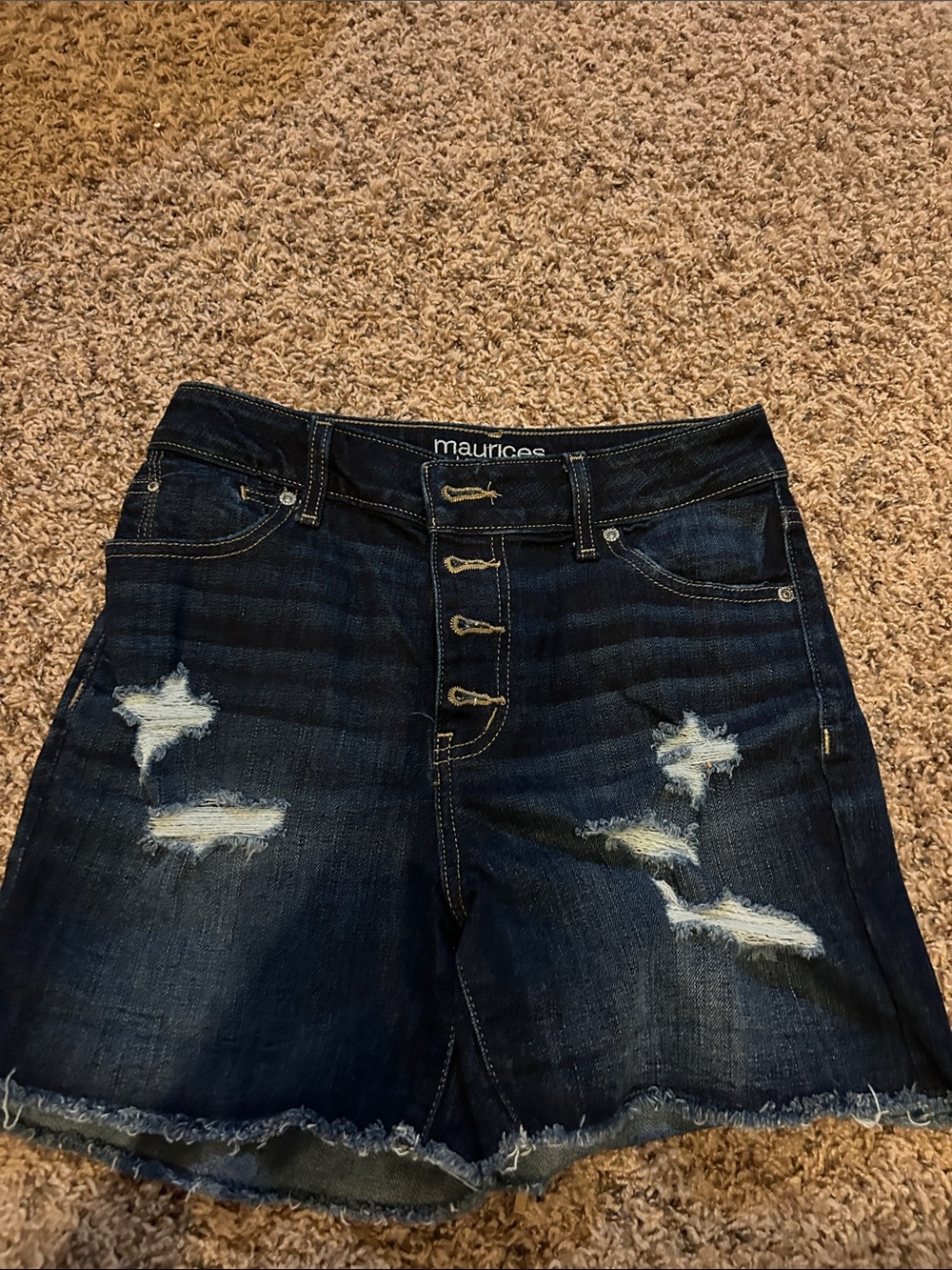 Maurices Dark Blue Distressed Boyfriend Denim Shorts